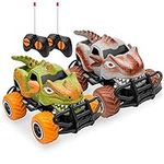 Best Choice Products Set of 2 1/43 Scale 27MHz Dinosaur RC Remote Control Car Toys w/ 9mph Max Speed, 2 Controllers