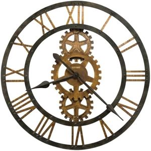 Howard Miller Crosby Wall Clock - Oversized Round Metal Analog Wall Clock with Exposed Gears, Mechanical Style, Battery Operated, Vintage Industrial Decor for Living Room, Office and Kitchen Decor