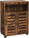 Vasagle Bathroom Storage Cabinet, Cupboard with Louvered Doors, Rustic Design, Open Compartments, Adjustable Shelf, 60 x 30 x 80 cm, Rustic Brown