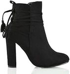 New Womens Ankle Boots Ladies High Block Heel Lace Up Zip Booties Shoes Size 3-8 Black Faux Suede