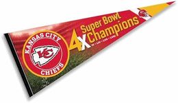 WinCraft Chiefs Super Bowl 2024 and 4 Time Champions Full Size Large Pennant