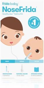 Frida Baby Saline Kit, Cold & Flu 12 pc Set Includes NoseFrida Nasal Aspirator for Baby, Nose Sucker, Saline Nasal Spray with 10 Extra Hygiene Filters, Nasal Spray Decongestant, 0.68 fl oz