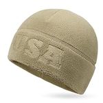Tactical Beanie Fleece Watch Cap, Embossing USA Multi-Season Army Military Fleece Beanie, Winter Warm Beanie, Olive, One size