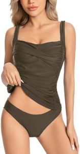 KOKITA Tankini Swimsuits for Women Tummy Control Bathing Suits Halter Ruched Tops Two Piece Swimwear Sets Brown S