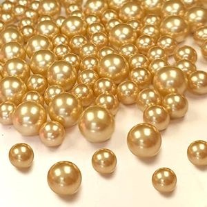 GLBYUNN 140pcs Gold Pearl Beads for Vase Filler Makeup Beads for Brushes Holder Assorted Round Faux Pearl Beads for Home Wedding Decor 10/14mm