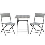 Outsunny 3 Pieces Rattan Bistro Set, Wicker Folding Garden Furniture Set with Coffee Table and Chairs, for Outdoor, Patio, Balcony, Grey