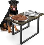 The Menifest | Wood and Iron Dog Feeding Station with Stainless Steel 2 Compartment Dog Feeding Bowl, Double-Sided Pet Food Tray with Lid, for Large Dogs
