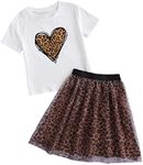 Milumia Girl's Cute Two Piece Outfits Short Sleeve Tee and Leopard Mesh Skirt Set Multicolor 7 Years