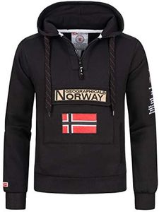 Geographical Norway GYMCLASS Men - Sudadera Capucha Bolsillos Hombre - Chaqueta Casual Hombres Abrigo - Camisetas Camisa Manga Larga - Hoodie Deportiva Regular Fitness Jacket Tops (Negro L)