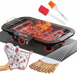 SAFERSKY Electric Barbeque Grill For Home 2000W Electric Bbq Grill Tandoori Maker Smokeless Barbeque Grill Set For Indoor/Outdoor Barbique Paneer tikka Fish Grilled 12 Stick, Gloves Set, 2 Oil Brush.