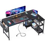 ODK Computer Desk with Power Outlets, L Shaped Gaming Desk 55 Inch Reversible Storage Shelves & PC Stand for Home Office, Writing Study Work Table with Storage Bag for Small Space, Black