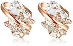 Leafael Wish Stone Stud Earrings with Crystal White Birthstone Crystal for April, 18K Rose Gold Plated