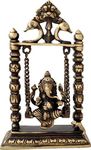 Two Moustaches Brass Ganesha On Jhoola Swing Showpiece, Beautiful Handcrafted Brass Ganesha Statue with Antique Finish (Antique Brown)