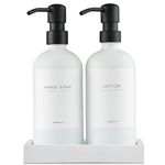 MaisoNovo Soap and Lotion Dispenser Set | 500 ml White Hand Soap Dispenser with Black Pumps Set of 2 + Concrete Tray