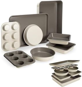 Goodful All-in-One Nonstick Bakeware Set, Stackable and Space Saving Design Includes Round and Square Pans, Muffin Pans, Cookie Sheet and Roaster, Dishwasher Safe, 8-Piece, Linen