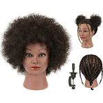 FUTAI Kinky Curly Mannequin Head 100% Human Hair Manikin Doll Style Head for African American Braiding Styling Updos Practice Cosmetology Barber Training Display with Stand