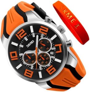 SKMEI Montre pour homme avec bracelet en silicone - Étanche - Style sportif - Style décontracté - Grand cadran - Chronographe de luxe - Analogique - Quartz - Noir - Cadeaux, G9128Orange, Tendance