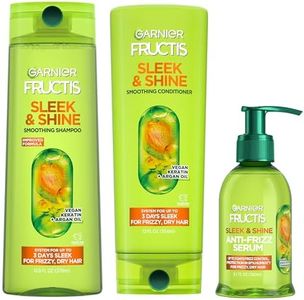 Garnier Fructis Sleek & Shine Shampoo, Conditioner + Anti-Frizz Serum Set for Frizzy, Dry Hair, Argan Oil (3 Items), 1 Kit (Packaging May Vary)