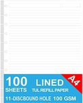 Letter Size Discbound Refill Paper, Disc Paper Refill for TUL Custom Note-Taking System Discbound Planner Inserts, 100 Sheets/200 Pages, White Discbound Paper, Lined, Arc Paper Refill 8.5 x 11 IN