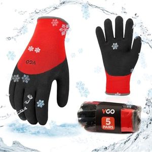 Vgo 5Pairs Winter Gloves,Cold Weather Safety Work Gloves,Cold Storage or Freezer Use,Outdoor Heavy Duty,Double Lining,Rubber Latex Coated(M,Red,RB6032)