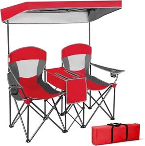 GIANTEX Silla de Camping con Toldo para 2 Partes, Plegable, con Minimesa, Bolsa Nevera y Soporte para Bebidas, Silla Plegable para 2 Personas, Silla de Pesca en Bolsa (Rojo)