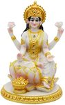 Indian Goddess Meditation Lakshmi Figurine - 5.7”H Marble Look Murti Laxmi Idol Statue for Home Office Temple Mandir Pooja Item Puja Decor Diwali Gifts Indian Spiritual Decor Gift