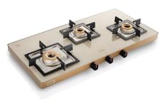 Glen 3 Burner Toughened Glass Top | Ultra Slim LPG Gas Stoves | High Flame Forged Brass Burner | Manual Ignition | ISI Certified | Revolving Inlet Nozzle |1035 US AC (Manual)