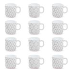 Larah by Borosil Angel Grey Opalware Mug, Set of 12 Tea/Coffee Mugs, 180 ml Each, Microwave & Dishwasher Safe, Bone-Ash Free, Crockery Set Ideal for Daily Use & Gifting, White