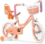 Glaf Kids Bike for Girls Boys Ages 3-9 Years, 12 14 16 Inch Girls Bike with Doll Bike Seat, Kids Bicycle with Training Wheels and Basket, Boys Bikes(16 Inch, Rose Pink)