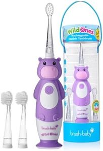 Brush-Baby - Rechargeable Electric Toothbrush for Kids, 0-10 Years - WildOnes, Hippo Design with Flashing Lights - DeepClean Bristles for Superior Clean - 2X Replacement Heads, 1x USB Cable