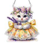 Eiflow DIY Cat Diamond Painting Hanging Kit Pendant, 5D Diamond Art Ornament Kit Acrylic Board Box Kit(20x21cm)