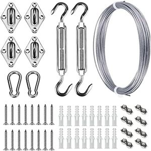 Bangckier Sun Shade Hardware Kit for Rectangle and Square Sun Shade Sails Installation,5 inch Heavy Duty Anti-Rust Sail Shade Hardware Kit with 50 ft Cable Wire Ropes