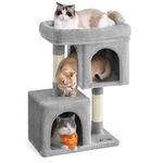 Feandrea Cat Tree Tower, 74 cm, M, for Medium Cats up to 5 kg, Large Perch, 2 Caves, Scratching Post, Light Grey PCT612W01V1