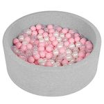 Selonis Soft Ball Pit Pool 90X30cm/200 Balls Round For Baby Toddler Foam, Light Grey:Powder Pink/Pearl/Transparent