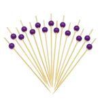 Minisland Purple Pearl Cocktail Picks, 4.7 Inch Long Bamboo Fancy Toothpicks for Appetizers, Decorative Bridal Wedding Holiday Party Food Drink Garnish Fruit Kabob Skewer Sticks 100 Counts - MSL454