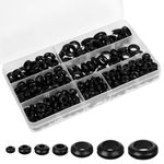 260 Pcs Rubber Grommets Assortment Kit Black Electrical Cable Holes Grommets 7 Sizes Ring Grommets Kit Conductor Wiring Blanking Gasket for Protecting Wires Plugs Cables Holes