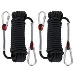 LOLYSIC 2Pcs Climbing Ropes, 10mm x 10M Climbing Rope with Carabiners, Outdoor Safety Abseiling Rappelling Rope Black Static Climbing Ropes for Rescue Escape Hiking Caving Fishing