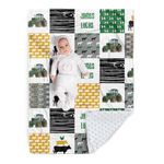 Duckbe Personalized Baby Blanket - Custom Name Plaid Blankets with Animals & Tractor Design - Soft Plush Flannel Blanket with Double Layer Dotted Backing for Boys Girls Gift Color01