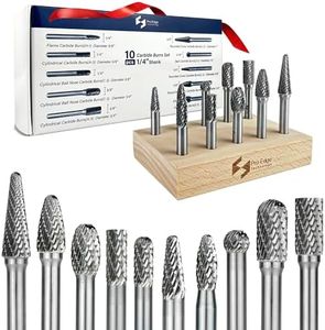 10Pcs Carbide Burr Set with 1/4" Shanks, Double Cut Rotary Tools, Head Dia 1/4"-5/16", Die Grinder Bits Attachment Kit for Metal, Wood, Stone, Steel Grinding, Deburring, Cutting, Porting, Carving