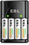 EBL AA Rechargeable Batteries 2800mAh 4-Pack and Smart Battery Charger with AC Wall Plug for AA AAA Ni-MH Ni-CD Rechargeable Batteries and 9V Batteries