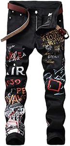 Baylvn Men's Casual Printed Slim Fit Jeans Skinny Denim Pants, Black, 30