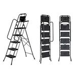 DIYTuning 5 Step Ladder with Tool Platform, 800 LBS，Folding Step Stool with Handrails, Portable Safety for Home, Garage, Garden, Painting, Black