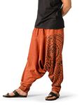 Men's Harem Pants with Pocket for Dance, Boho Hippie Cotton Oversized Tribal Asian Style Outfit for Men, Orange - Mythical Mana, One Size