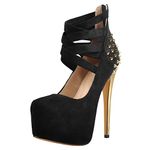 Only maker Mary Jane Platform Stiletto High Heels Three Buckle Strappy Pumps Closed Toe Party Work Court Dress Shoes Black Size 8