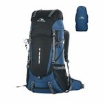 TRAWOC VENTURE PRO 65 Liter Internal Frame Camping Trekking Hiking Backpack Travel Bag for Men & Women Front & Top Loading Rucksack/Water Proof Rain Cover/Shoe Compartment, HK011 English Blue