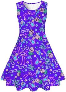 uideazone Neon Flamingo Dress for Girls Glow Party Size 8 Size 7 Princess Sleeveless Sling Dress Kids Hawaiian Plam Beach Sundress for Casual Dance Wedding 7-8 Years