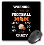 3dRose mp_219891_1 8" x 8" Warning This Football Mom Likes to Go Crazy Orange and Black Mouse Pad