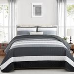 Dinjoy Black and White Striped King Size Quilt Set,Boho King Quilt Bedding Set Lightweight Dark Grey Bedspreads Summer Micofiber 3 Pieces Farmhouse Quilts Patchwork Coverlet Bed Sets for All Season