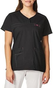 WonderWink Women's Wonderflex Patience Women's Top Medical Scrubs Shirts, Black, Large US