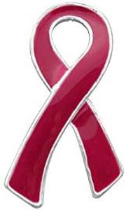 10 Pack Burgundy Large Flat Ribbon Shaped Pins – Burgundy Ribbon Pins for Sickle Cell Anemia, Myleoma Awareness, Meningitis and Hospice Awareness – Fundraising & Awareness